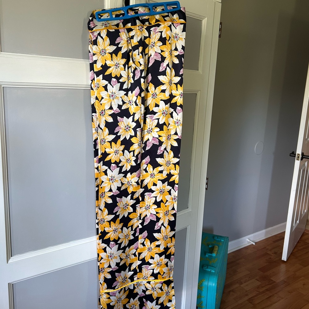 Cinq à Sept Floral Wide Leg Pants - Black and Yellow